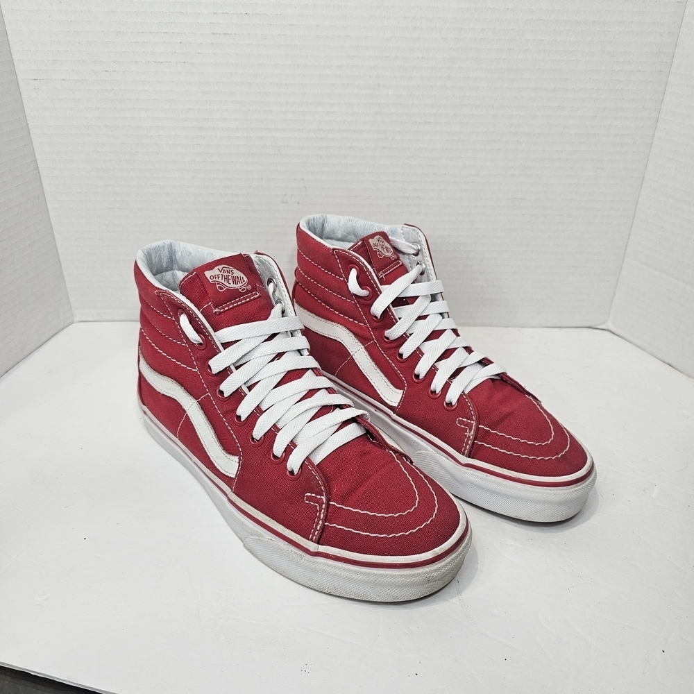 Vans Sk8-Hi High Top Skate Shoes Red Canvas Sneakers Womens Size 8 Lace Up - Picture 3 of 10